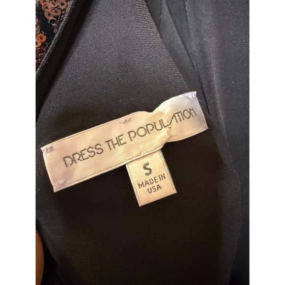 Dress the Population Emery Sequin Midi Dress Bronze Black Art Deco Long Sleeve S - Picture 4 of 6